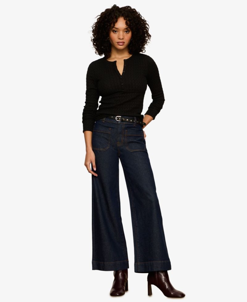 Women's Not So Basic Textured Long-Sleeve Henley Top