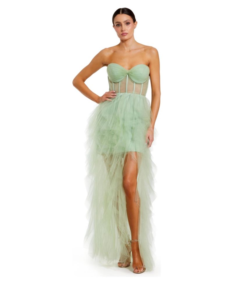 Women's Strapless Corset Gown with Spiral Ruffles