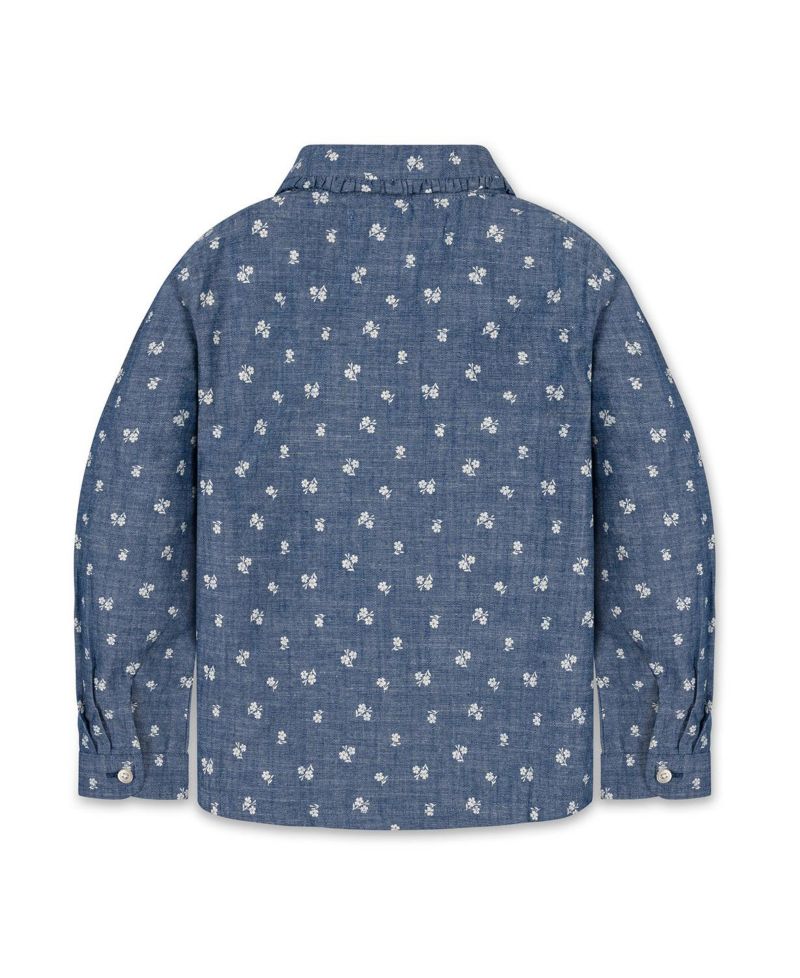 Girls' 4-16 Chambray Peter Pan Collar Puffed Long-Sleeve Blouse