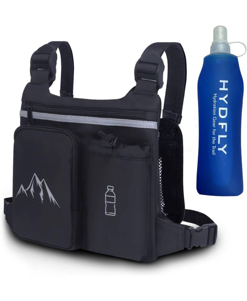 Running Vest Chest Pack with Hydration Bottle & Reflective Gear, Sport Chest Bag for Men & Women (Slate)