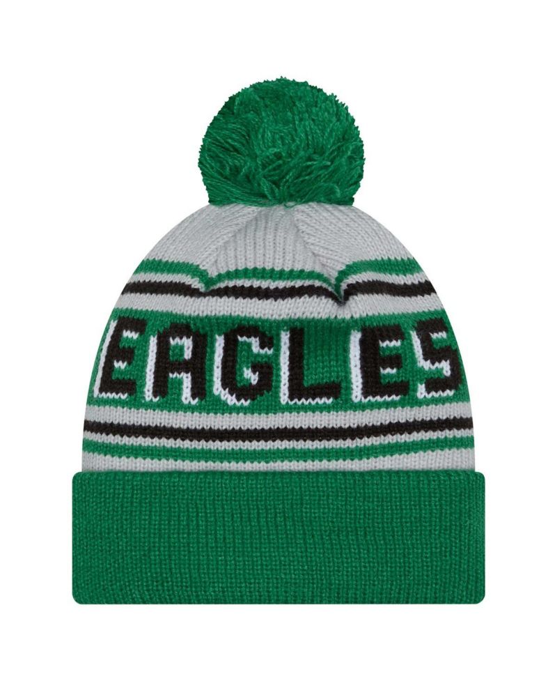 Big Boys and Girls Kelly Green Philadelphia Eagles Main Cuffed Knit with Pom Hat