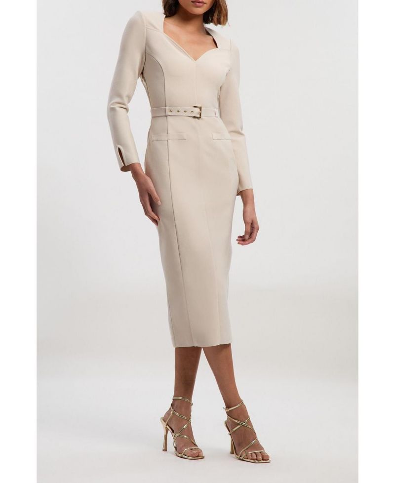 Women's Figure Form Bandage Belted Midi Dress