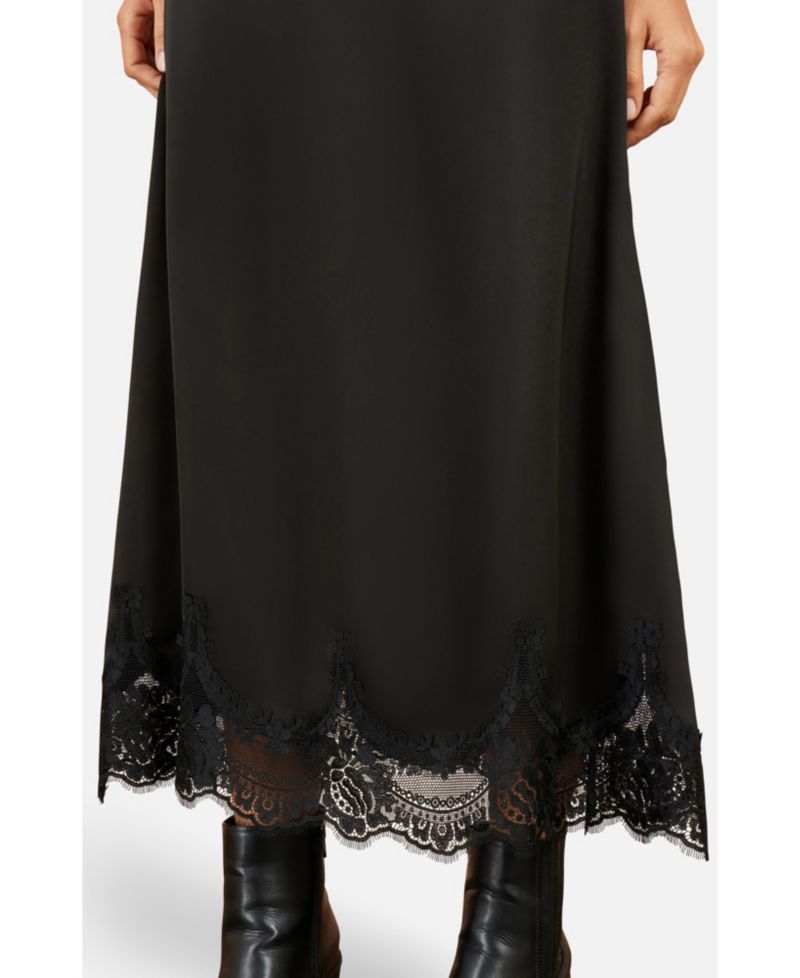 Women's High-Waisted Midi Lace-Trim Skirt