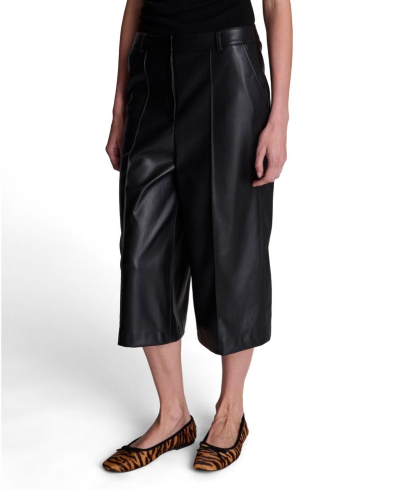 Women's High-Waisted Faux-Leather High Rise Pintuck Long Short