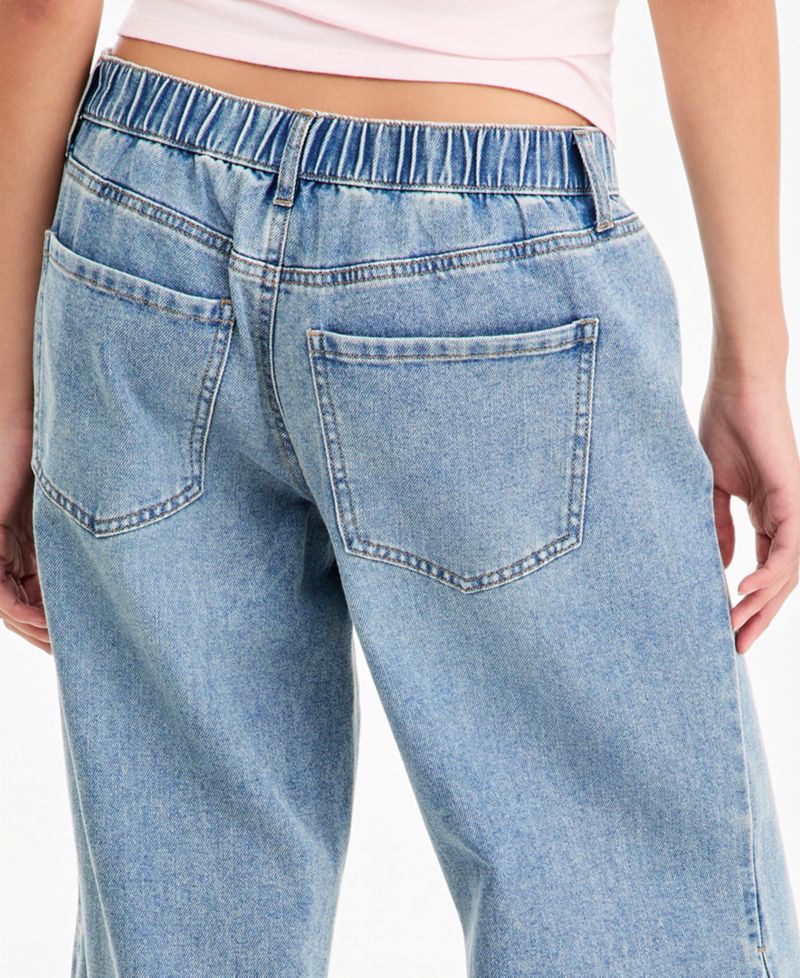 Juniors' Wide-Leg Elastic Back Side Tie Jeans