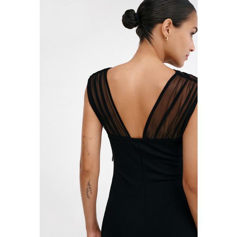 Women's Waldorf Gathered Mesh-Cutout Sleeveless Back-Slit Evening Dress
