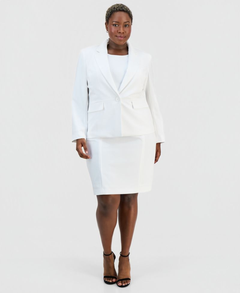 Plus Size One-Button Peplum Jacket & Basic Sheath Dress Suit