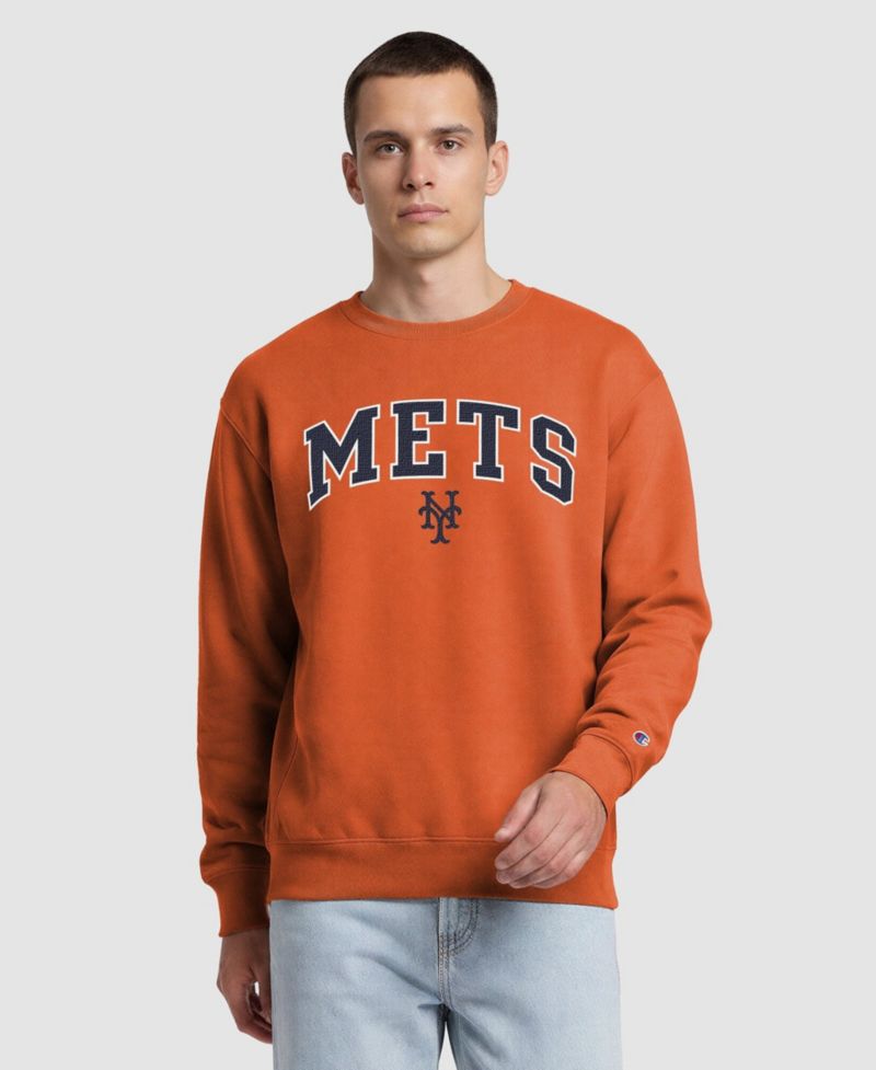 Men's Orange New York Mets Fleece Crew Sweatshirt