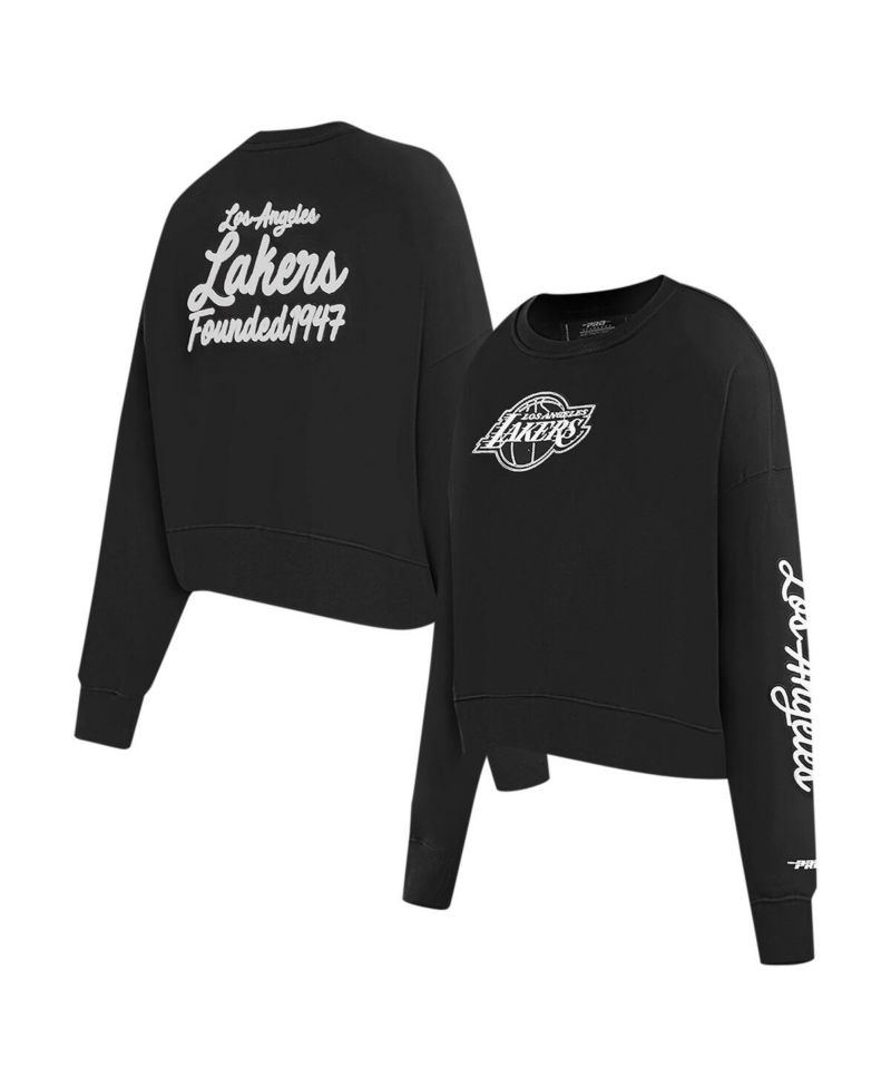 Women's Black Los Angeles Lakers Paint The City Cropped Pullover Sweatshirt