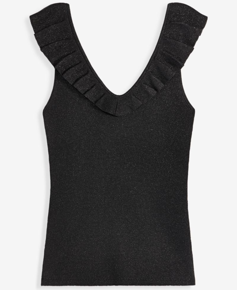 Women's Ruffle-Trim Metallic Sweater Tank