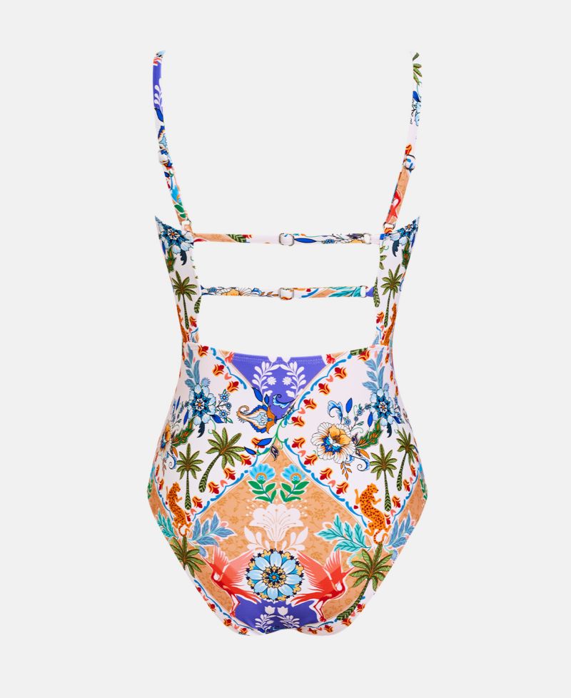Women's Square Neck Ruched Pull-On Adjustable Strap One-Piece Swimsuit