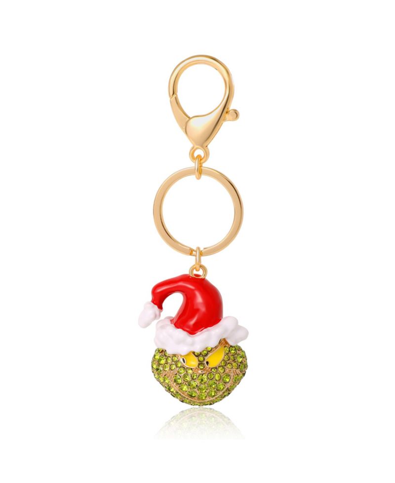 The Grinch Crystal Keychain with Santa Hat, Gold-Tone