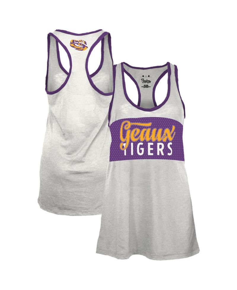 Women's White/Purple LSU Tigers Tracy Racerback Burnout Tank Top