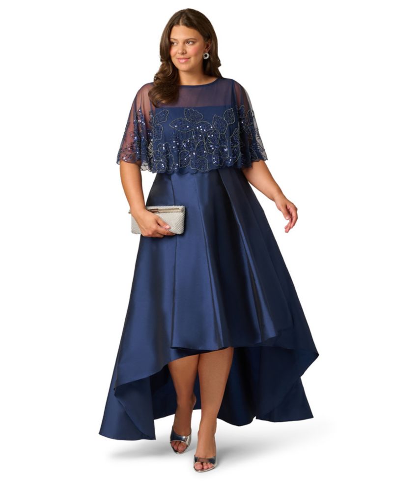 Plus Size Cape Detail Asymmetrical Ball Gown