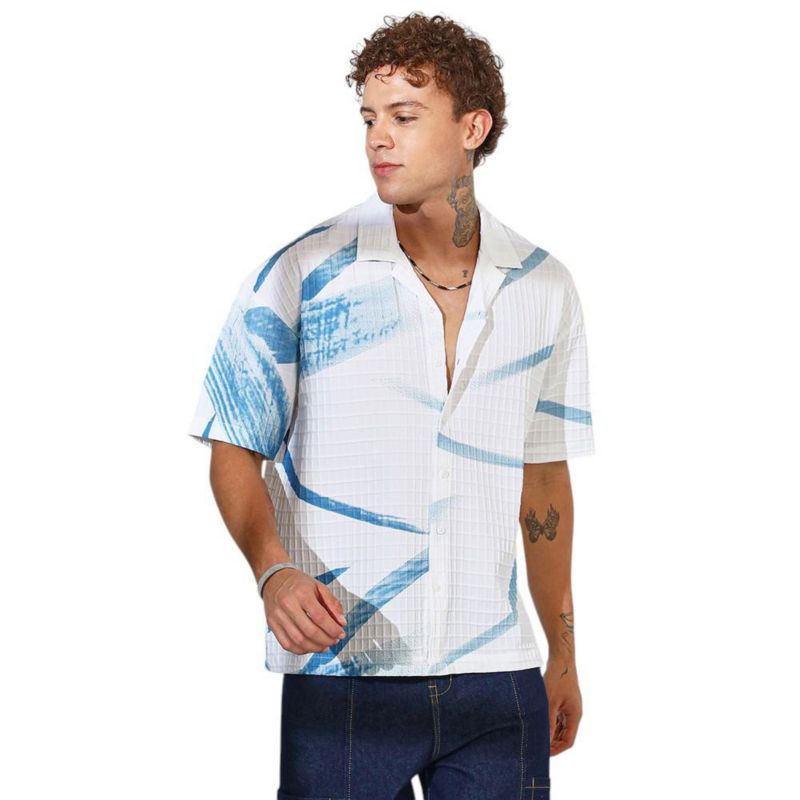 Men's Sky Blue & Chalk White Stroked Waffle Oversized Shirt