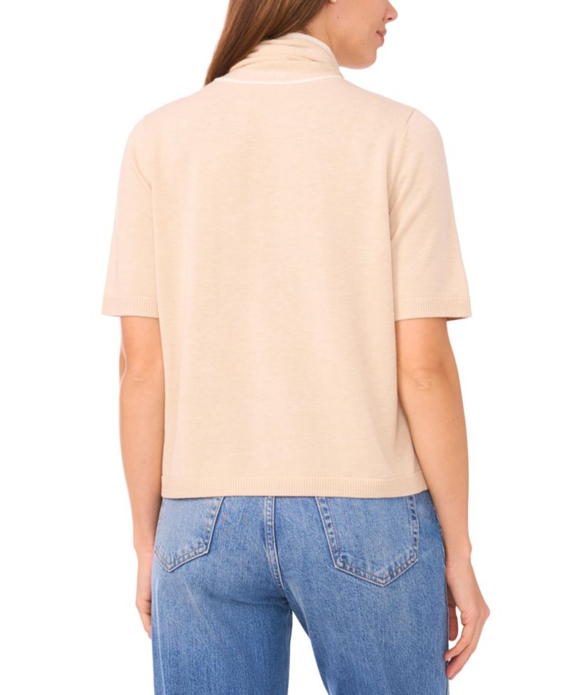 Women's Tipped Tie-Neck Pull-On Sweater