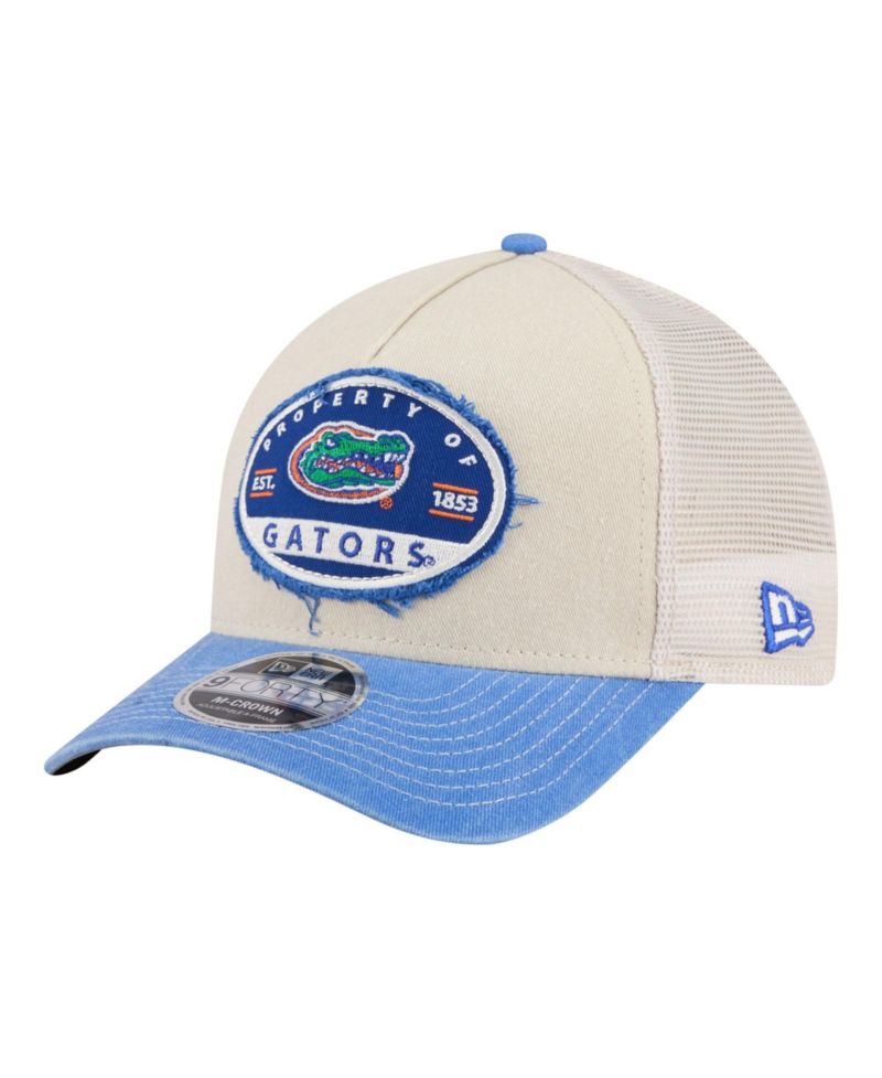 Men's Stone/Royal Florida Gators Frayed Patch 9FORTY M-Crown A-Frame Trucker Adjustable Hat