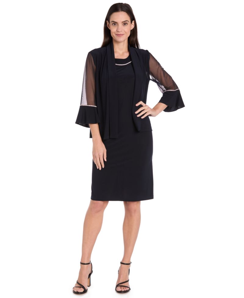Women's 2-Piece Rhinestone Trim Detail Jacket Dress