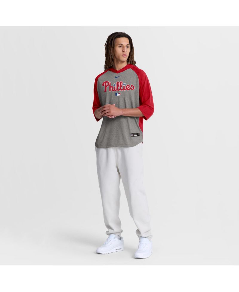 Men's Red Philadelphia Phillies Authentic Collection Flux Dri-FIT Raglan 3/4-Sleeve Hooded T-Shirt