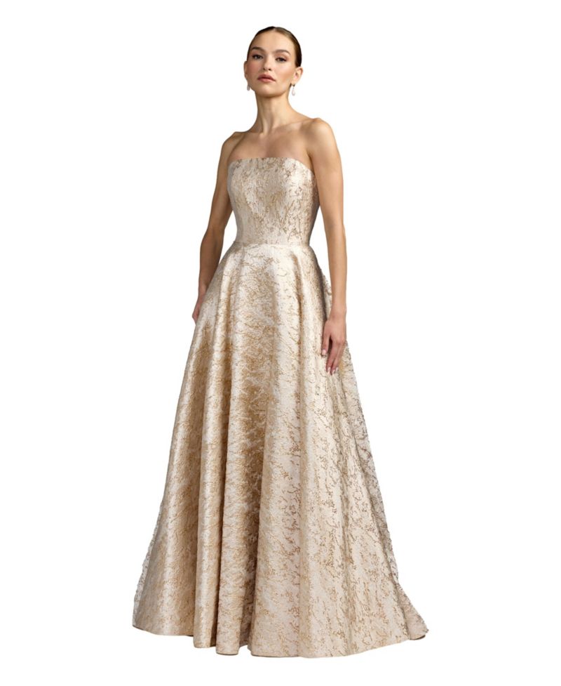 Women's Strapless Metallic Brocade Ball Gown