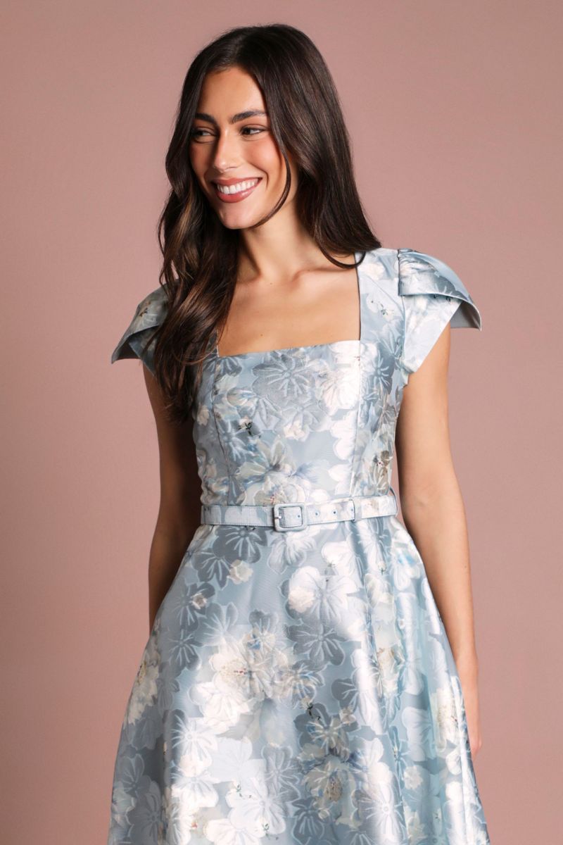 Women's Printed Belted Midi Dress
