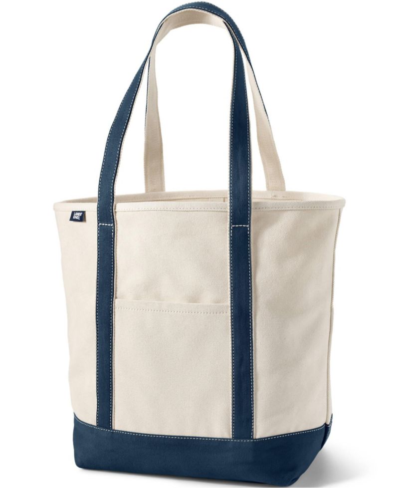 Large Print 5 Pocket Open Top Long Handle Canvas Tote Bag