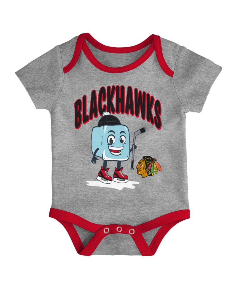 Baby Boys and Girls 3-Piece Chicago Blackhawks Triple Header Bodysuit Set