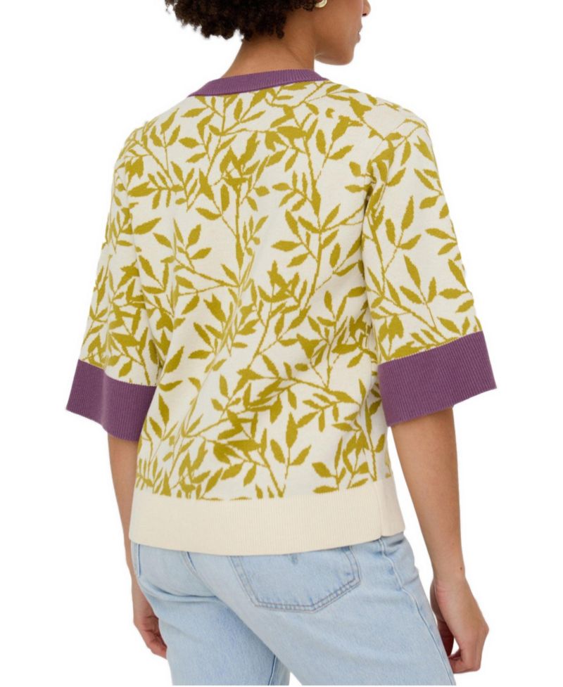 Women's Daffodil Slouchy Leaf Print Knitted T-shirt