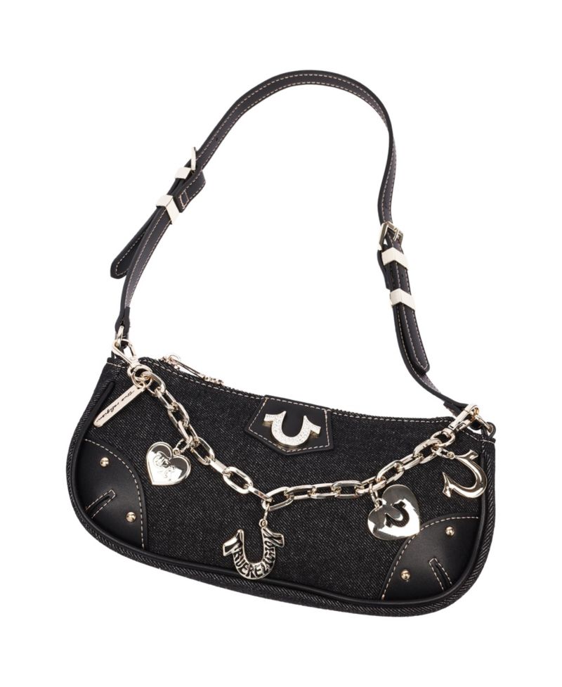 Women's Horseshoe Chain Shoulder Bag - Charm Detail Zip Top Purse with Adjustable Strap