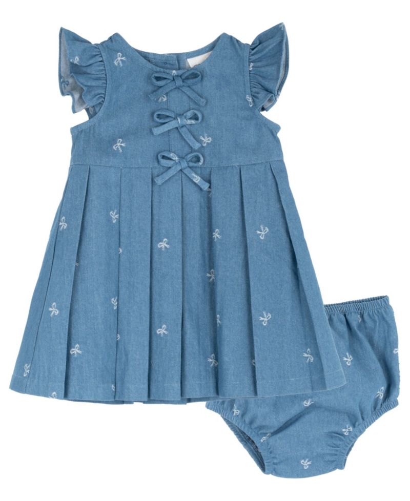 Baby Girls' Printed Bow Denim Dress with Diaper, 2-Piece Set