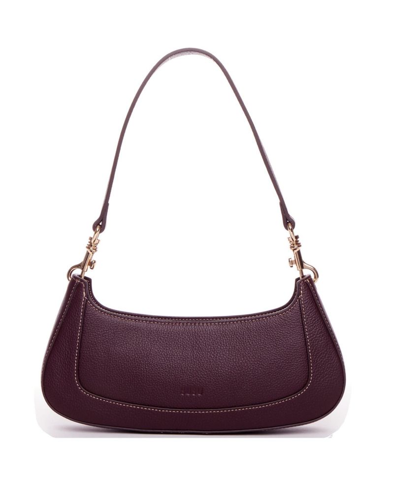 Women's Pebbled Leather Baguette Shoulder Bag East West Crescent Hobo Purse