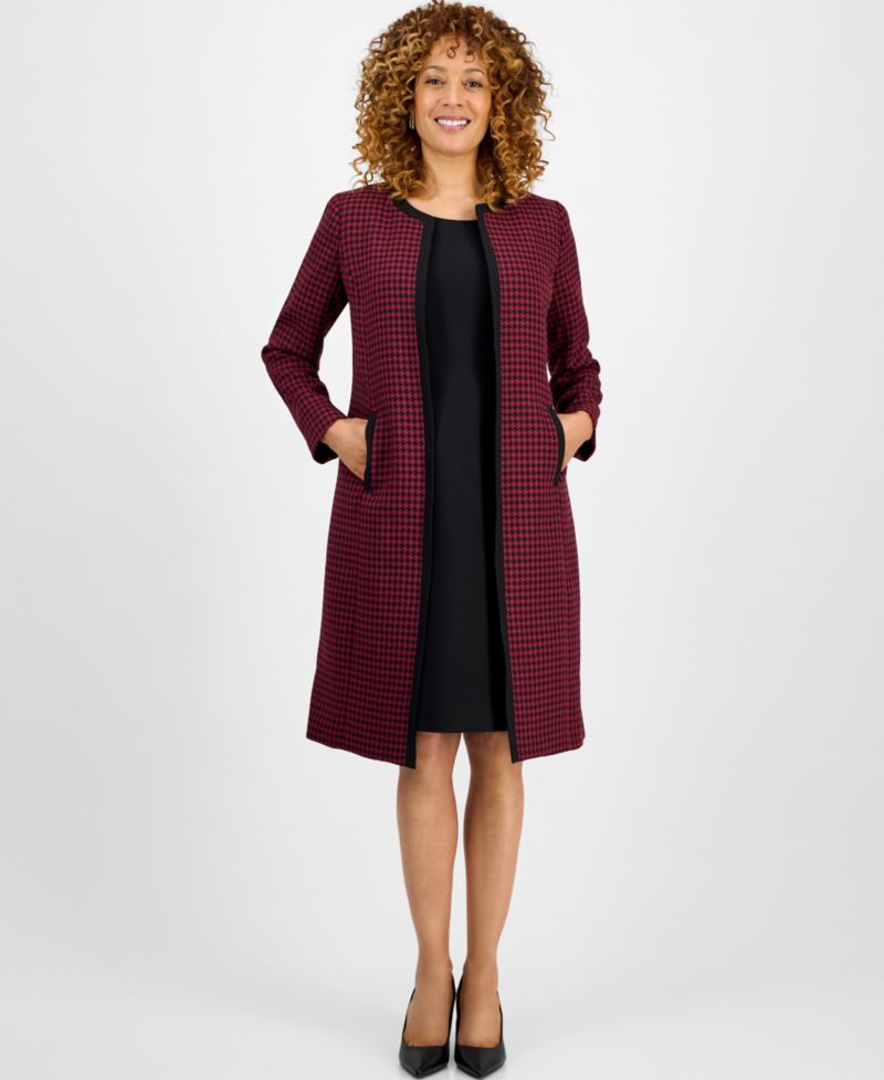 Women's Houndstooth Topper Jacket & Sleeveless 2 Piece Dress Suit