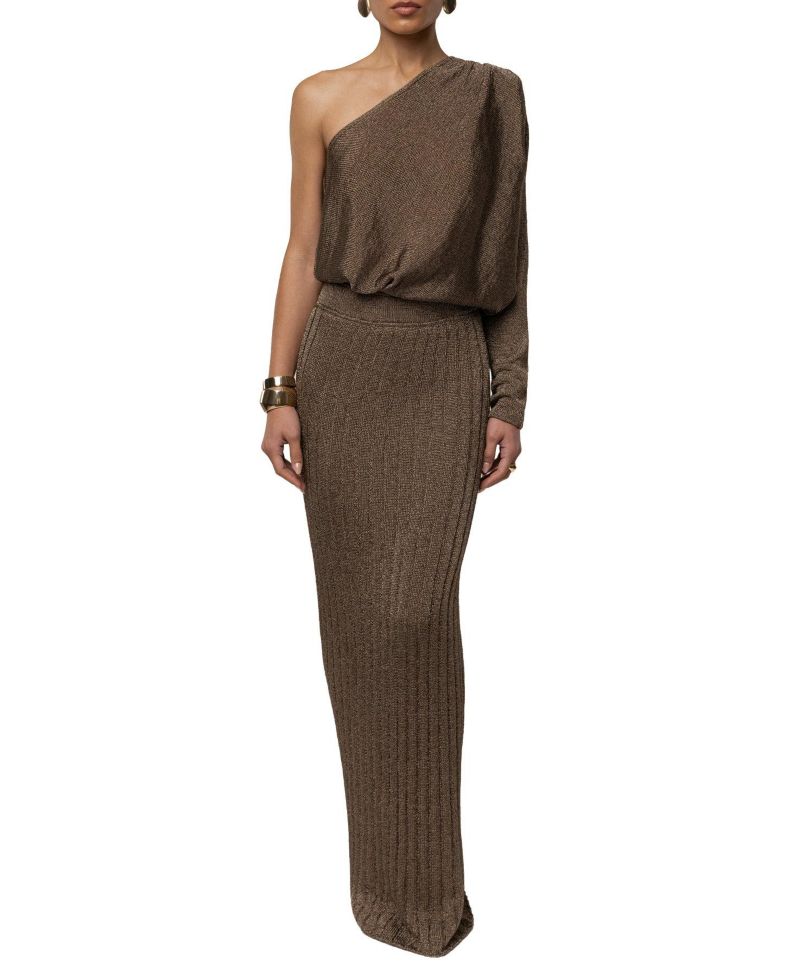 Women's High-Waisted Metallic Ribbed Maxi Skirt