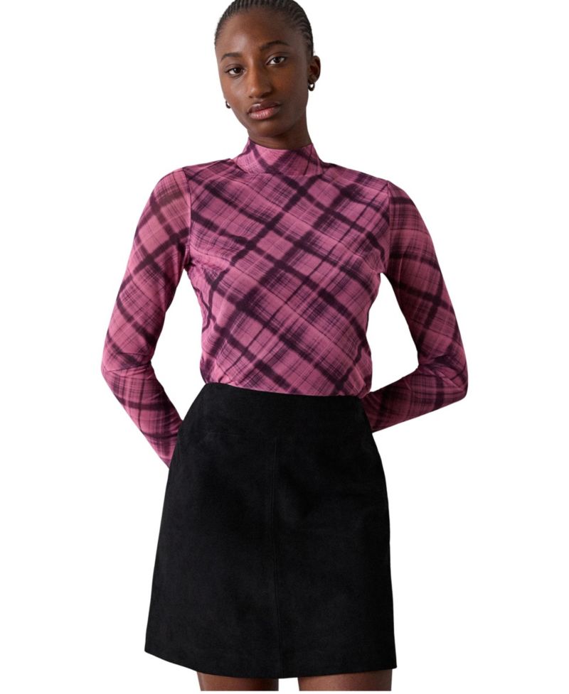 Women's Long-Sleeve Mock-Neck Check-Print Top