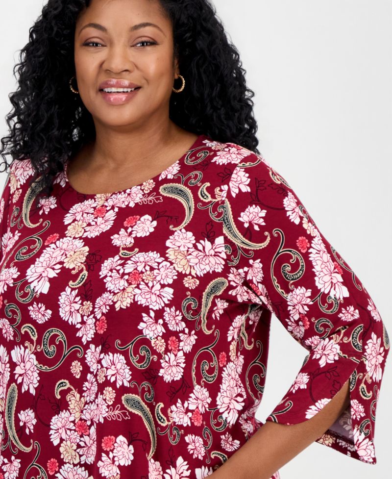 Petite Floral 3/4-Length Tulip Top