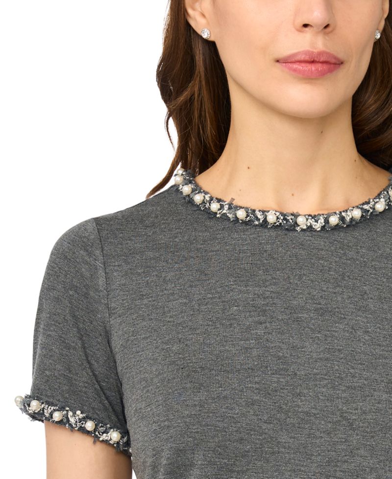 Women's Short-Sleeve Embellished Crew Neck Tee