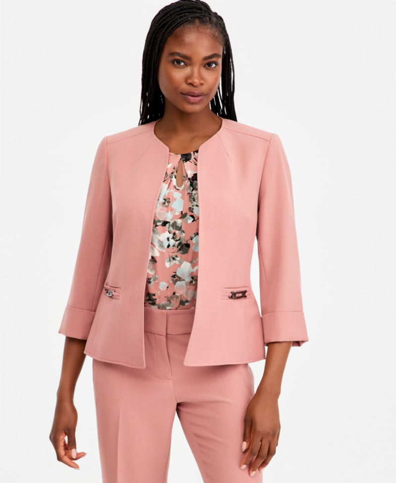 Women's Cuffed 3/4-Sleeve Collarless Blazer