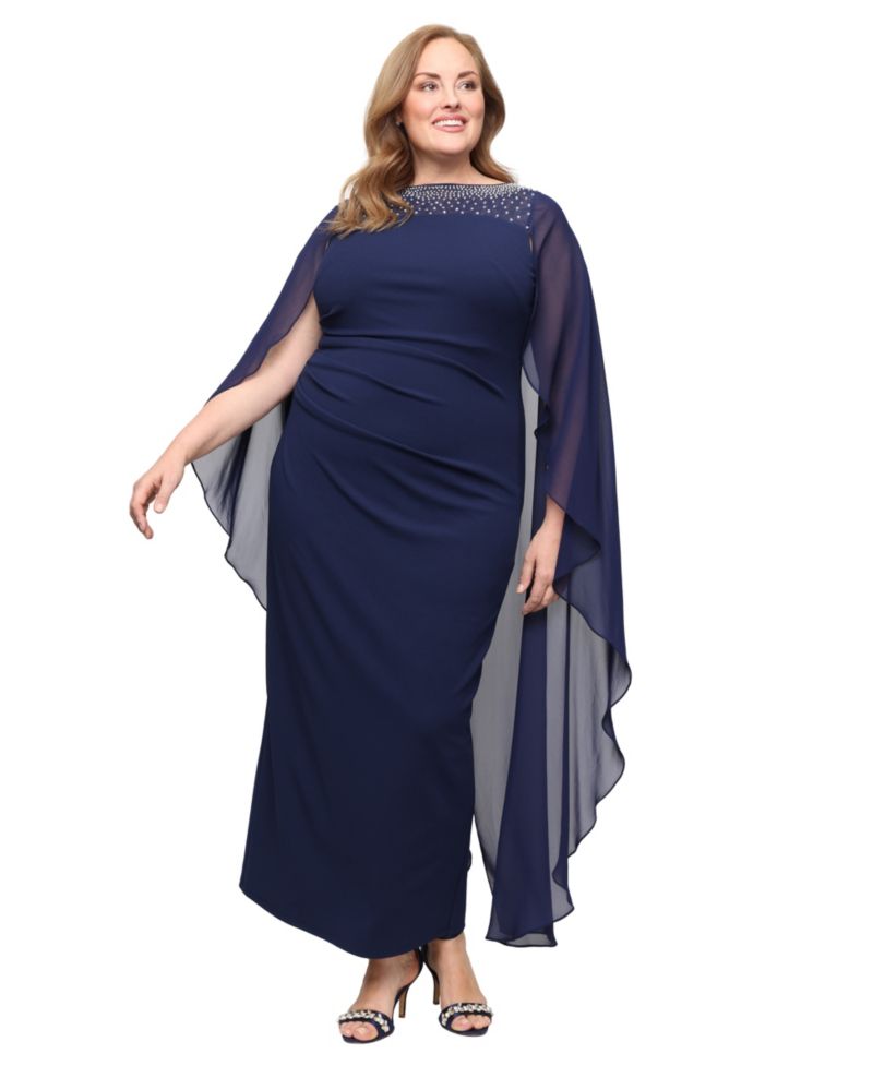 Plus Column Boat Neck Ball Gown