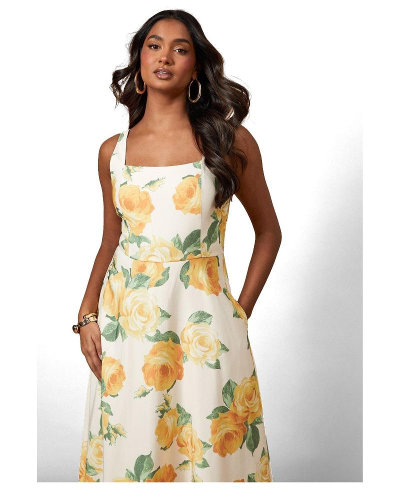 Women's Floral Square Neck Maxi Dress