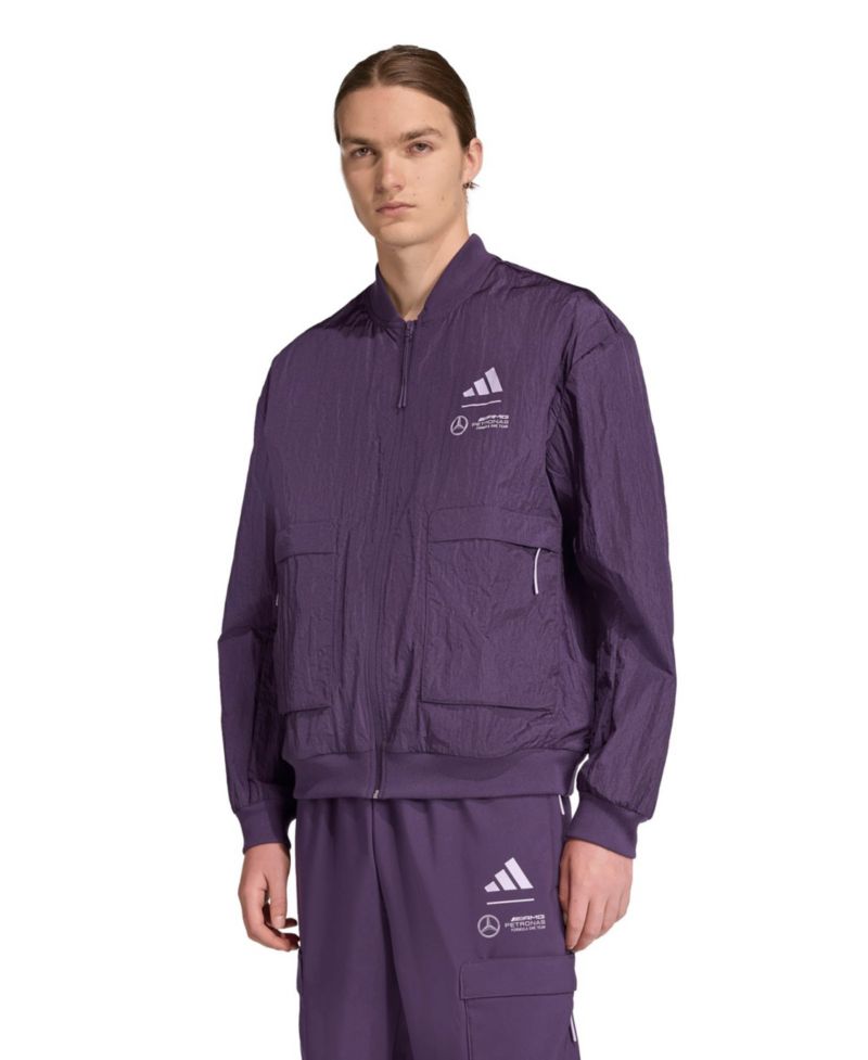 Men's Dark Purple Mercedes-AMG Petronas F1 Team Premium Woven Full-Zip Bomber Jacket