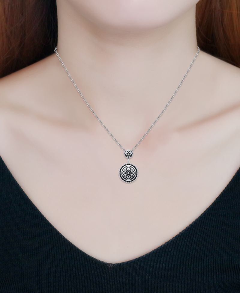 Oxidized Round Circle Celtic Style Pendant Necklace