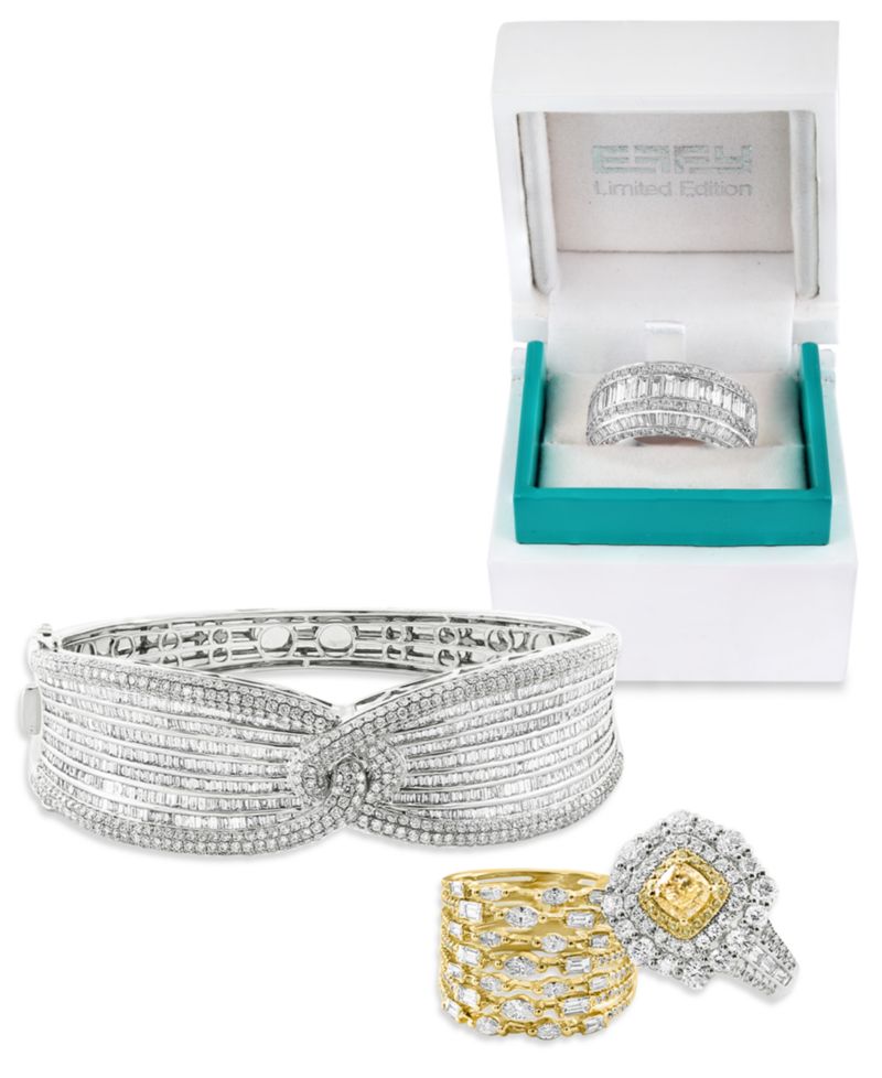 EFFY® Limited Edition Diamond Round & Baguette Statement Bracelet (6-1/10 ct. t.w.) in 14k White Gold
