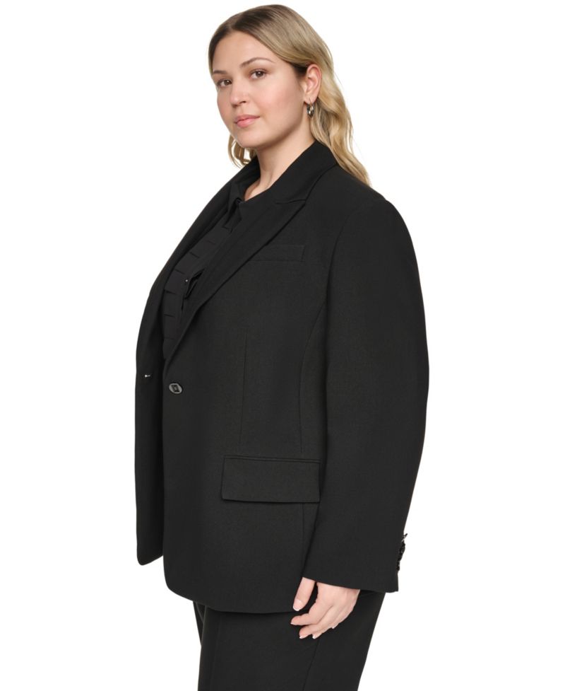 Plus Size One-Button Woven Blazer