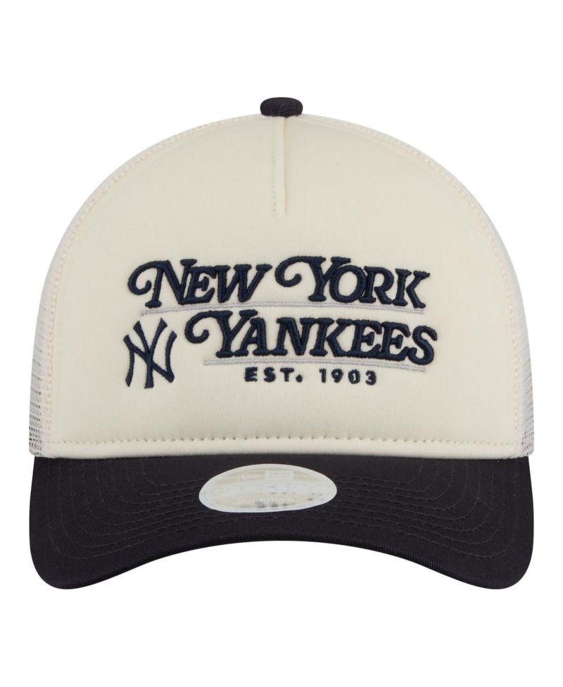 Women's Light Beige/Navy New York Yankees Retro 9FORTY M-Crown A-Frame Trucker Adjustable Hat