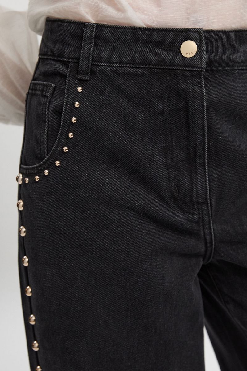 Women's Denim Studded Wide Leg Jeans