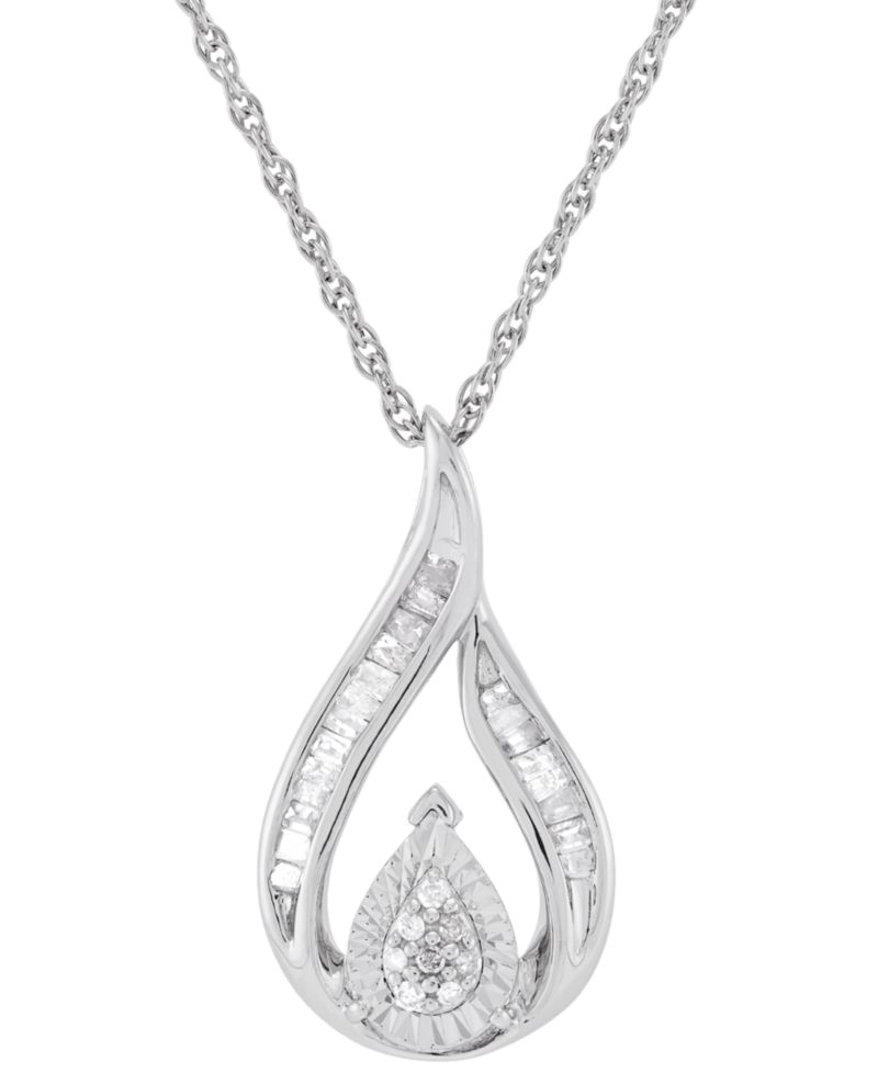 Diamond Teardrop Swirl Pendant Necklace (1/4 ct. t.w.) in Sterling Silver
