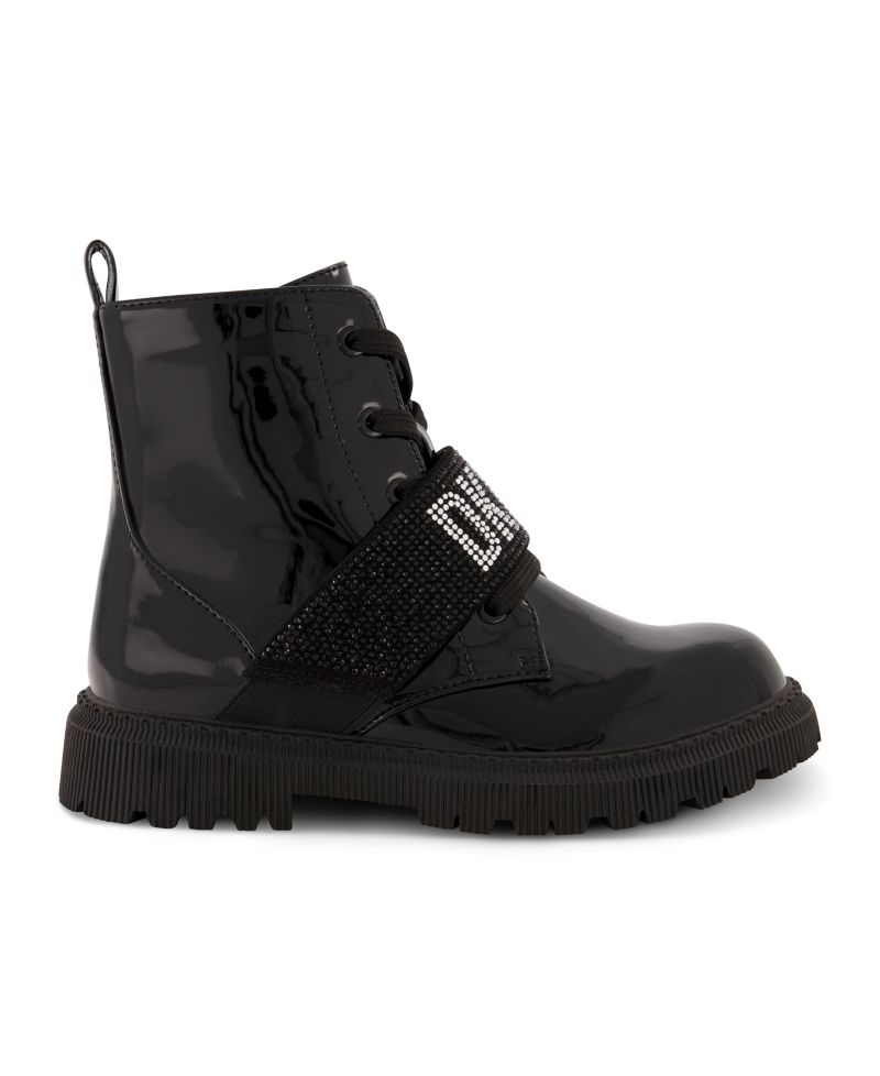 Little Girls Elastic Logo Strap Moto Boots