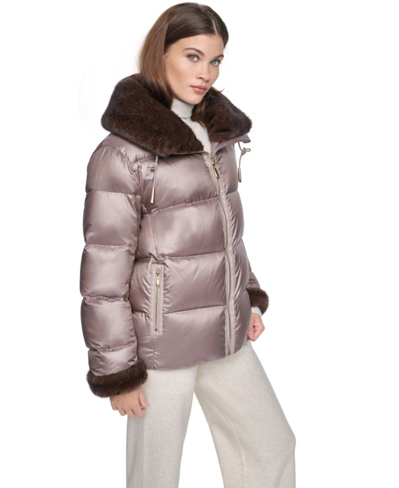 Women's Short Faux Fur Cuffs and Collar Puffer