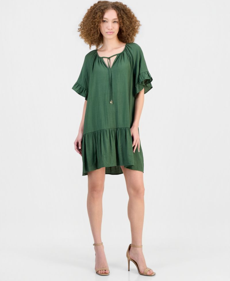 Women's Tie-Neck Ruffled Tiered Dress