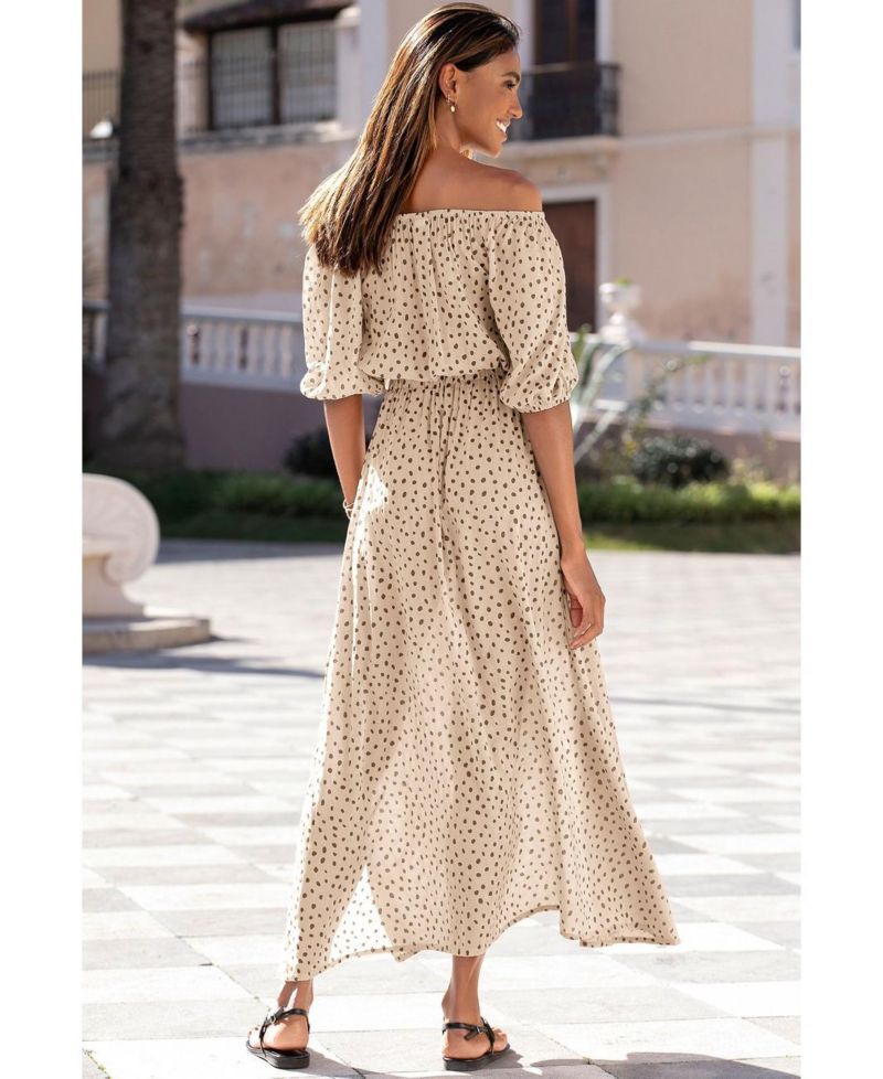 Women's Printed Off Shoulder Elastic-Waist Maxi Dress